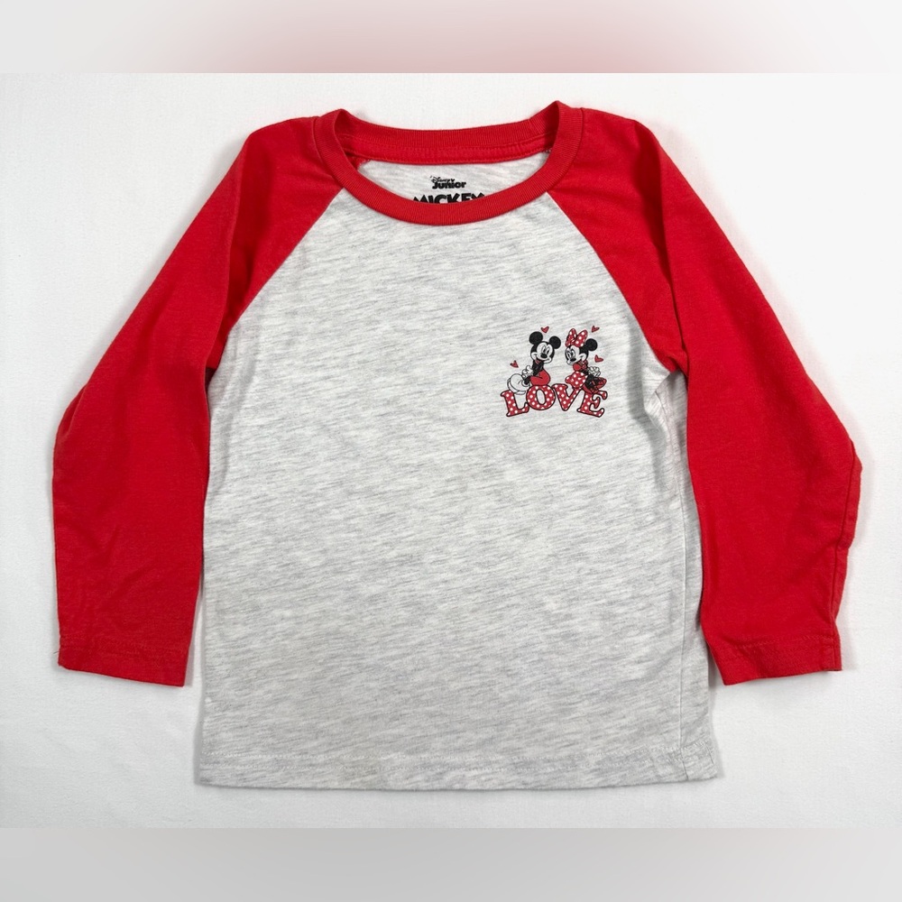 DISNEY JUNIOR Toddler Kids' Mickey & Minnie‎ Valentine's Day Love Raglan Tee 2T